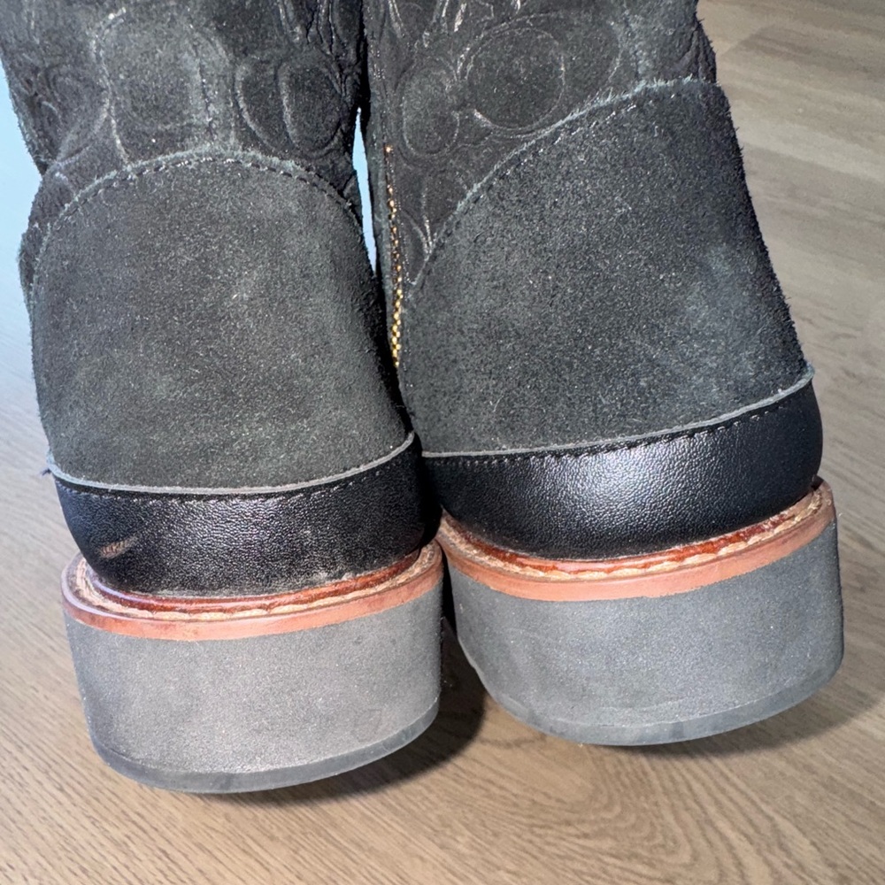 Coach Isa Jacquard Logo Fur Lined Suede Women’s Black Boots- Size 7.5 - Picture 10 of 14